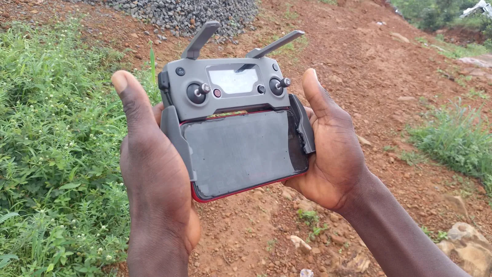 A pre-feasibility drone survey in progress at a project site in Sierra Leone
